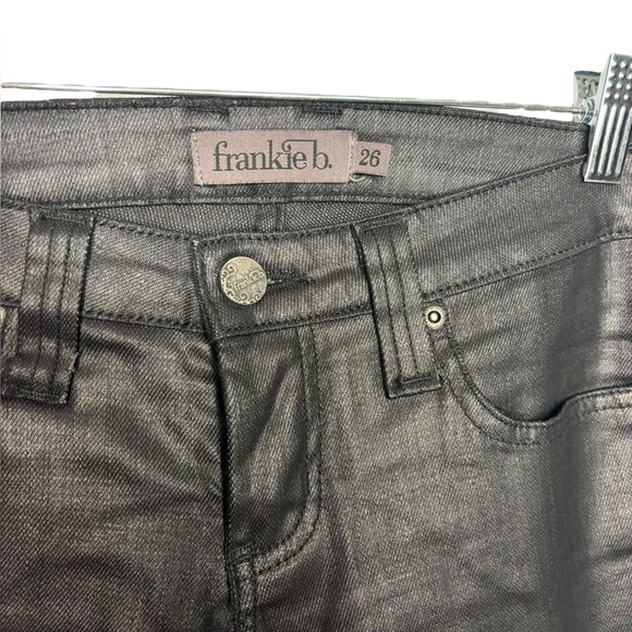 Y2K Frankle B. Black Coated Low Rise Jeans Size 26 - Picture 6 of 14